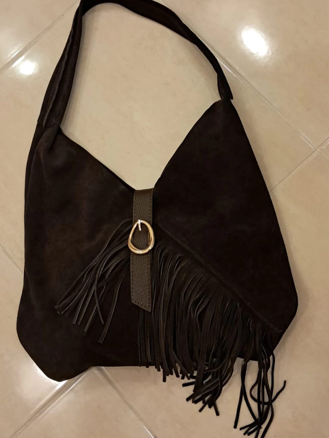 Customer photo review of Aria Fringe | Yavrulu Püsküllü Süet Çanta