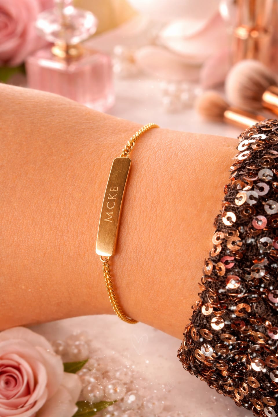 Customer photo review of Engraved Bracelet & Duo Layered Hoops Set Gold