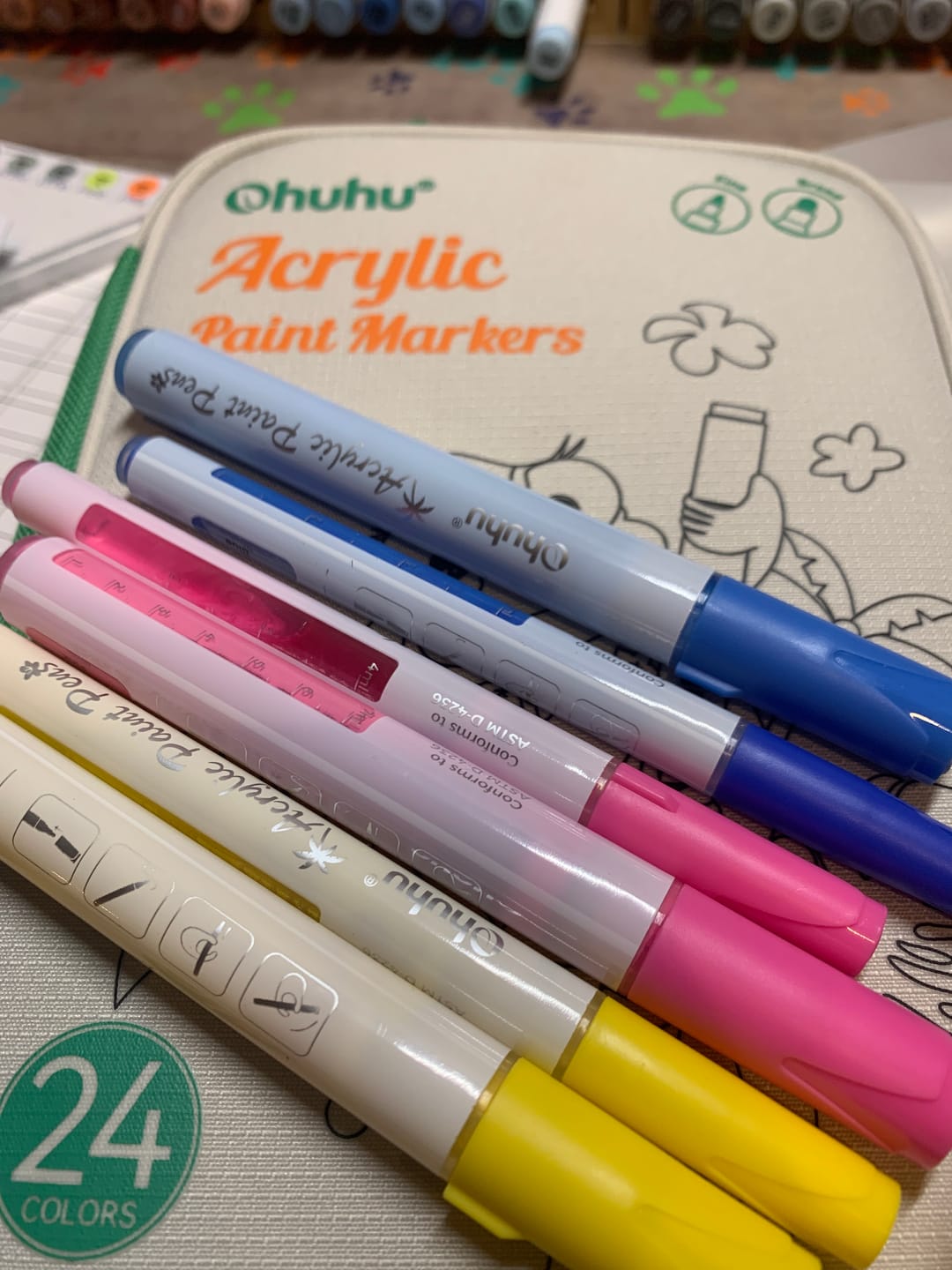 Customer photo review of Ohuhu Acrylic Markers 24 Colors 48 Pack
