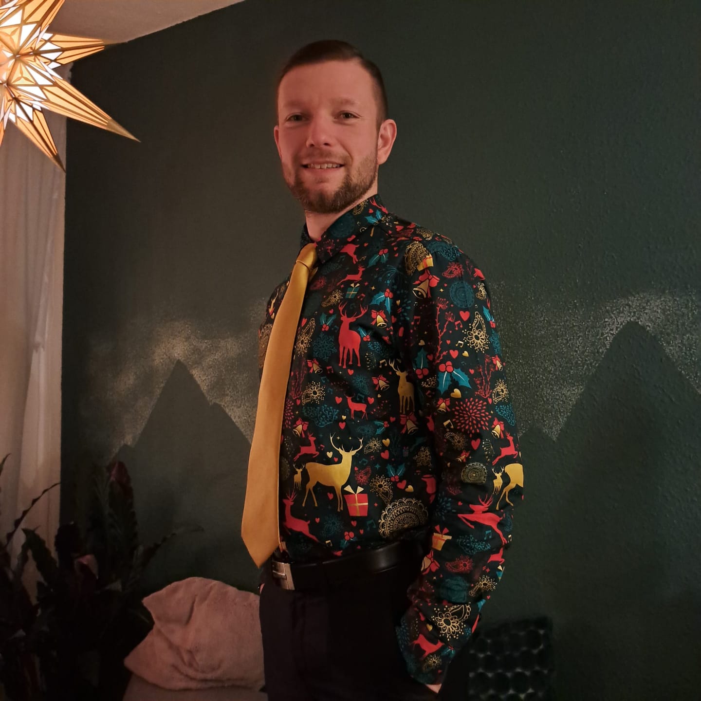 Customer photo review of Herren Weihnachts Langarmhemd aus Baumwolle Blau