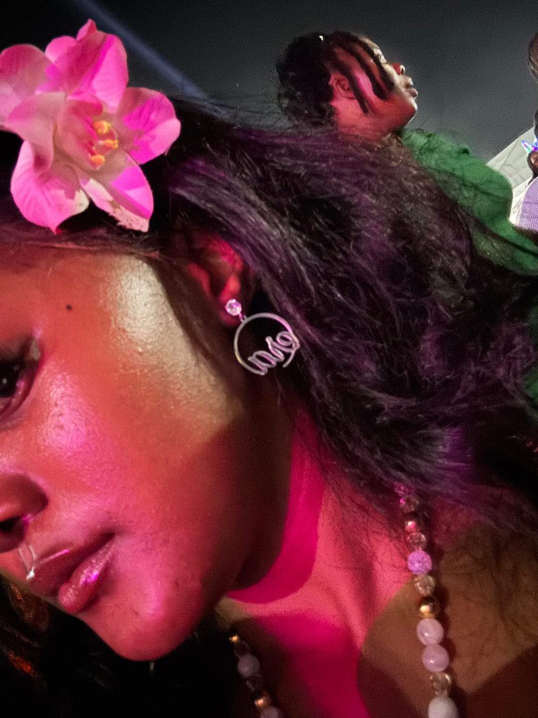 Customer photo review of Silver Era Halo Mini Drop Hoops ✨