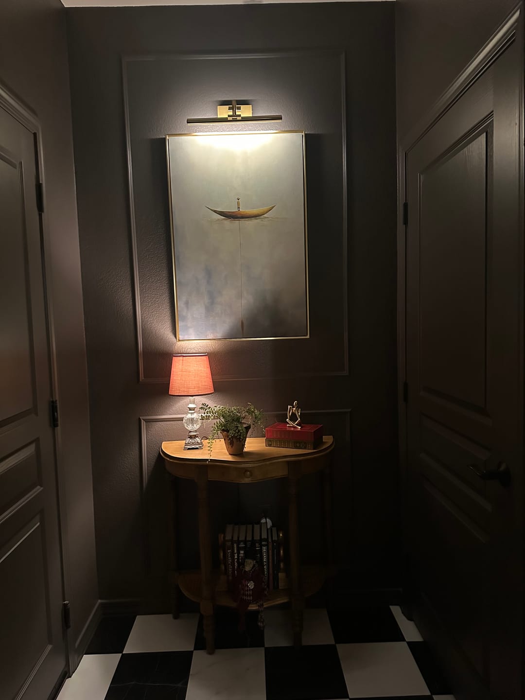 Customer photo review of Solitude Voyage: Contemporary Minimalist Wall Art - Neutral Brown & Grey with Gold Boat