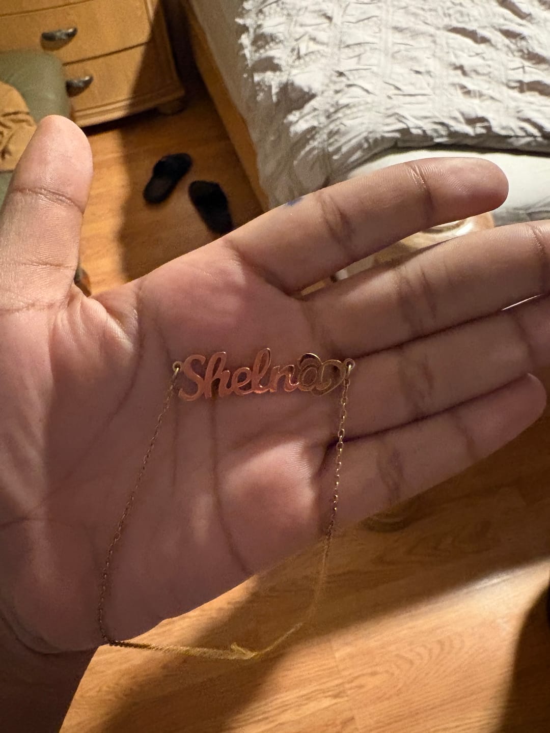 Customer photo review of Crescent Heart Name Necklace