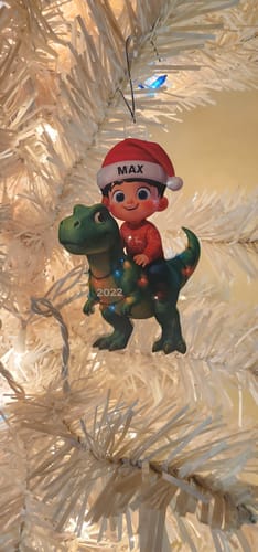 Customer photo review of Cute Cartoon Kid With Dinosaur - Personalized Christmas Acrylic Ornament