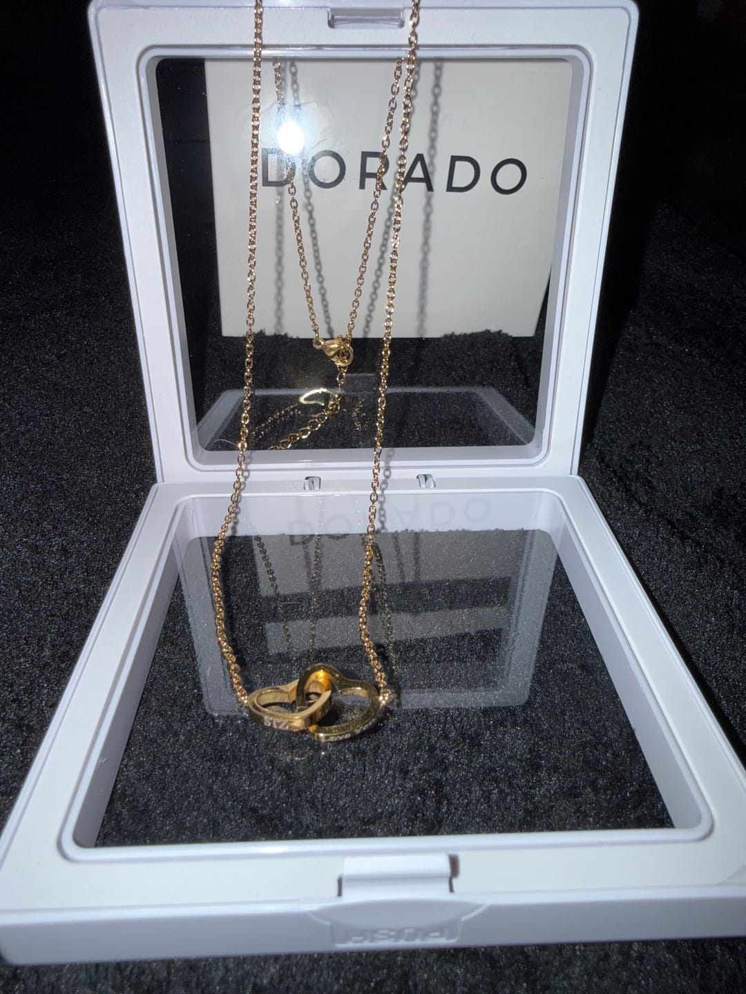 Customer photo review of Engraved Double Heart Necklace