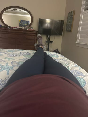 Customer's point of view, relaxing in the Grape Harvest Remi Long Sleeve T Shirt.