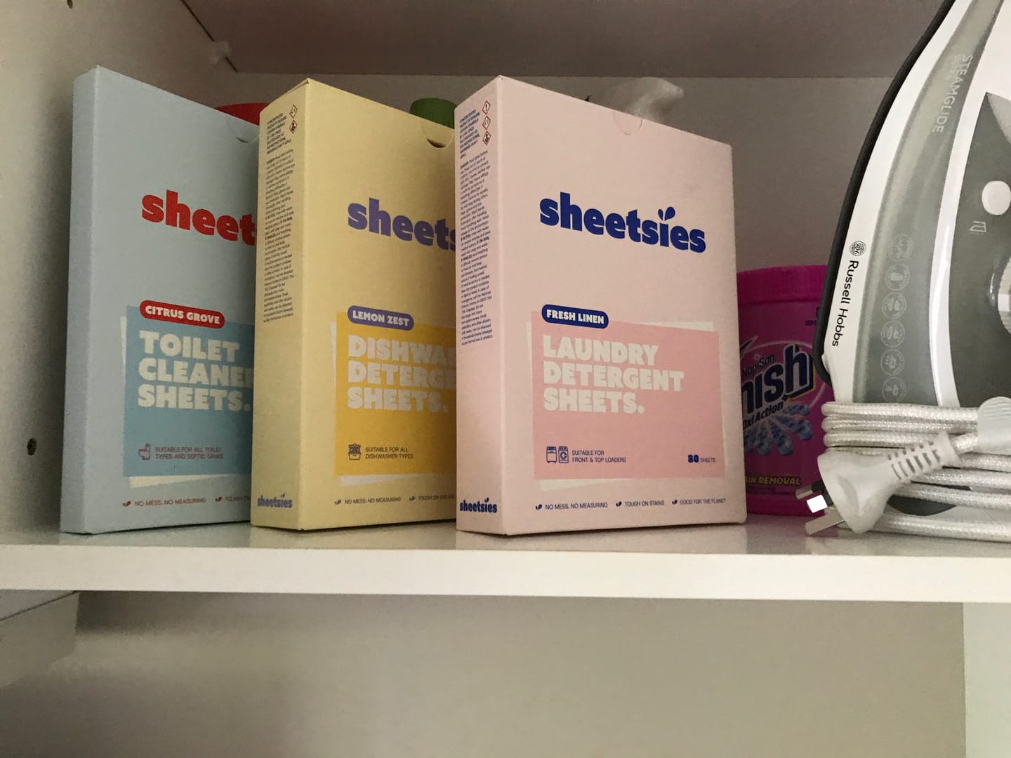 Customer photo review of Sheetsies Bundle - Laundry 80pk, Dishwash 80pk, Toilet 30pk.