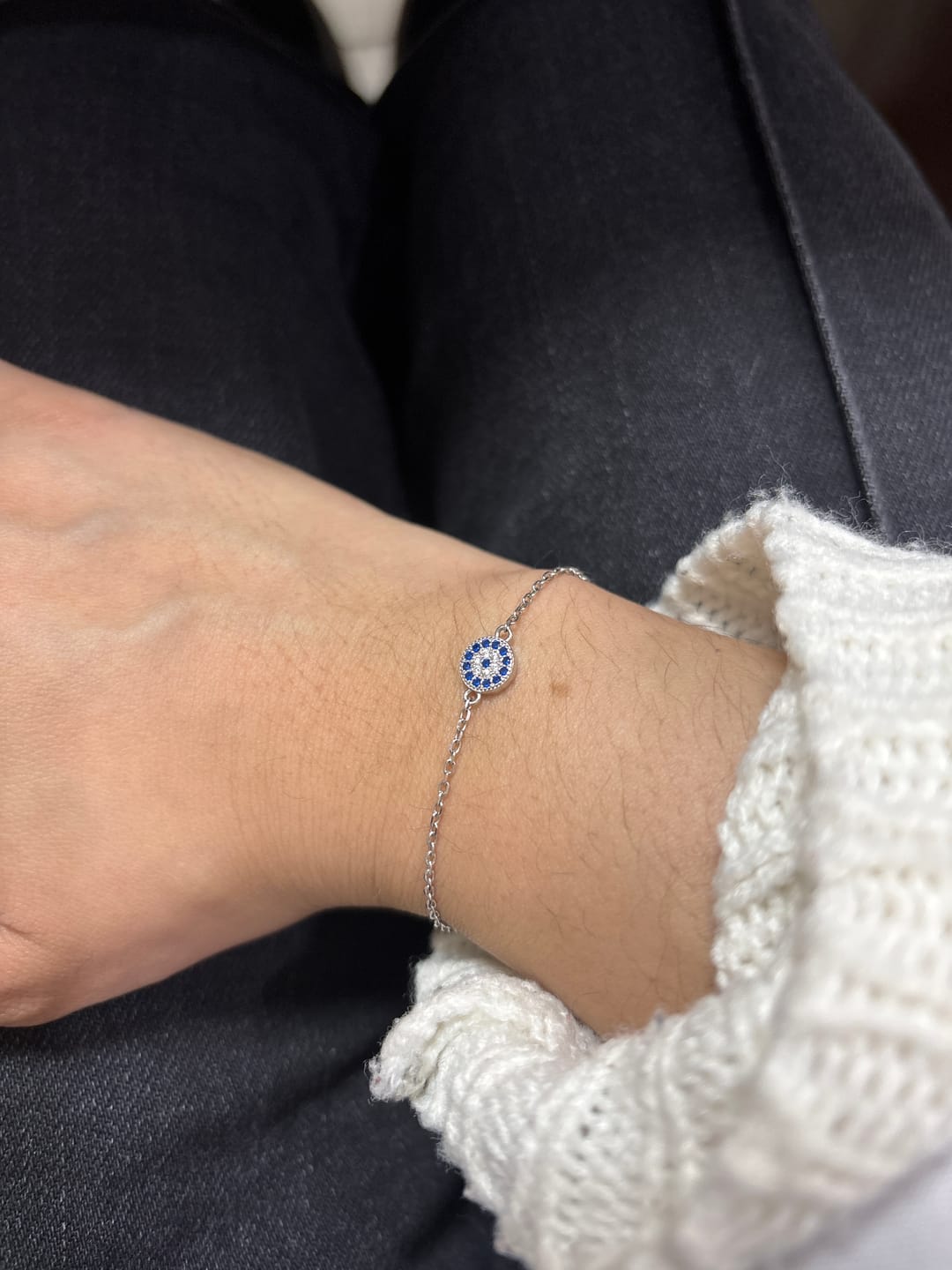 Customer photo review of Silver Evil Eye Bracelet