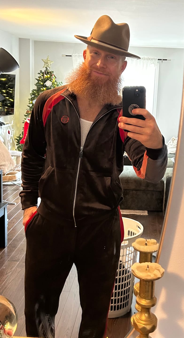Customer photo review of Banda Velour Track Jacket- Mulch