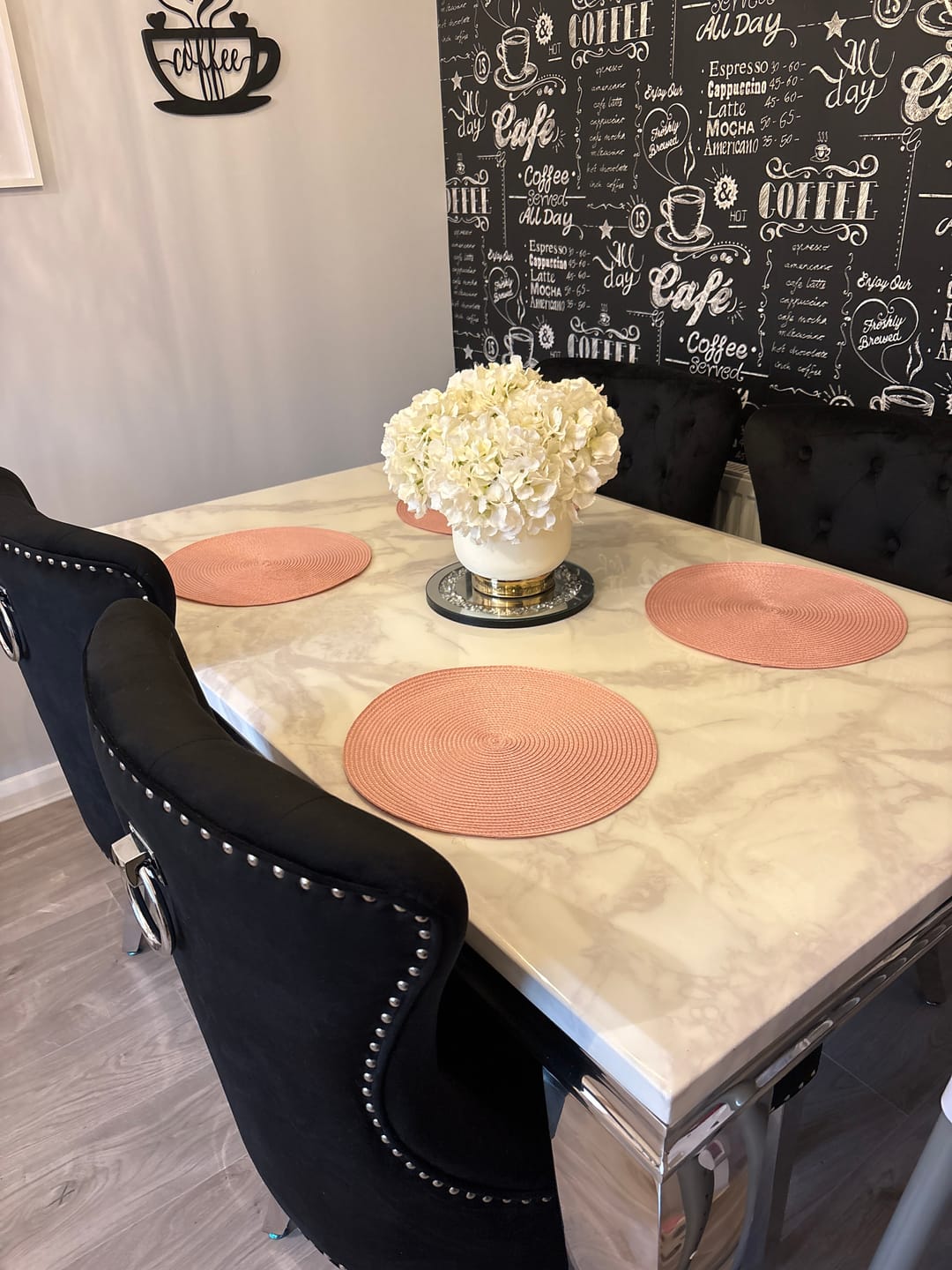 Customer photo review of Vienna Marble Dining Table With Chelsea Ring Knocker Chairs