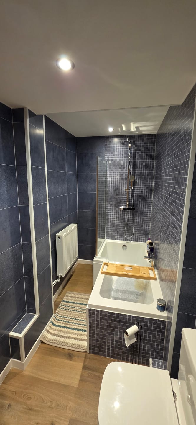 Customer photo review of 10mm Roman Blue Matt Shower Panel 1M x 2.4M