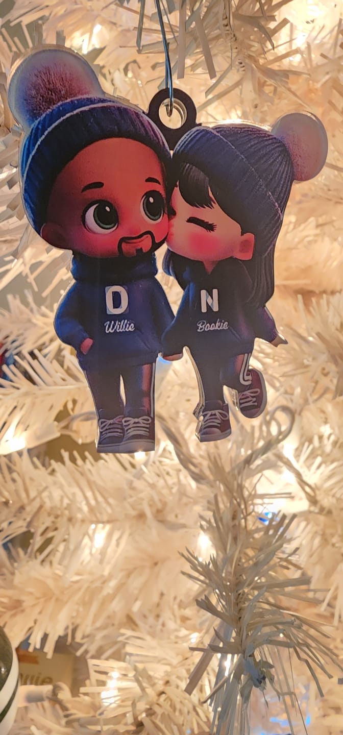 Customer photo review of Cute Cartoon Couple Walking Personalized Acrylic Christmas Ornament