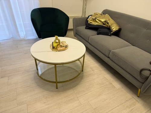 Customer photo review of Στρογγυλό Τραπέζι Σαλονιού Μοντέρνο Τραπεζάκι Λευκό Μαύρο Χρυσό Μαρμάρινη όψη LC-T071B13