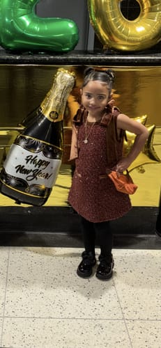 Customer photo review of Girls Handmade Tweed Dress – Burgundy Velvet Bow