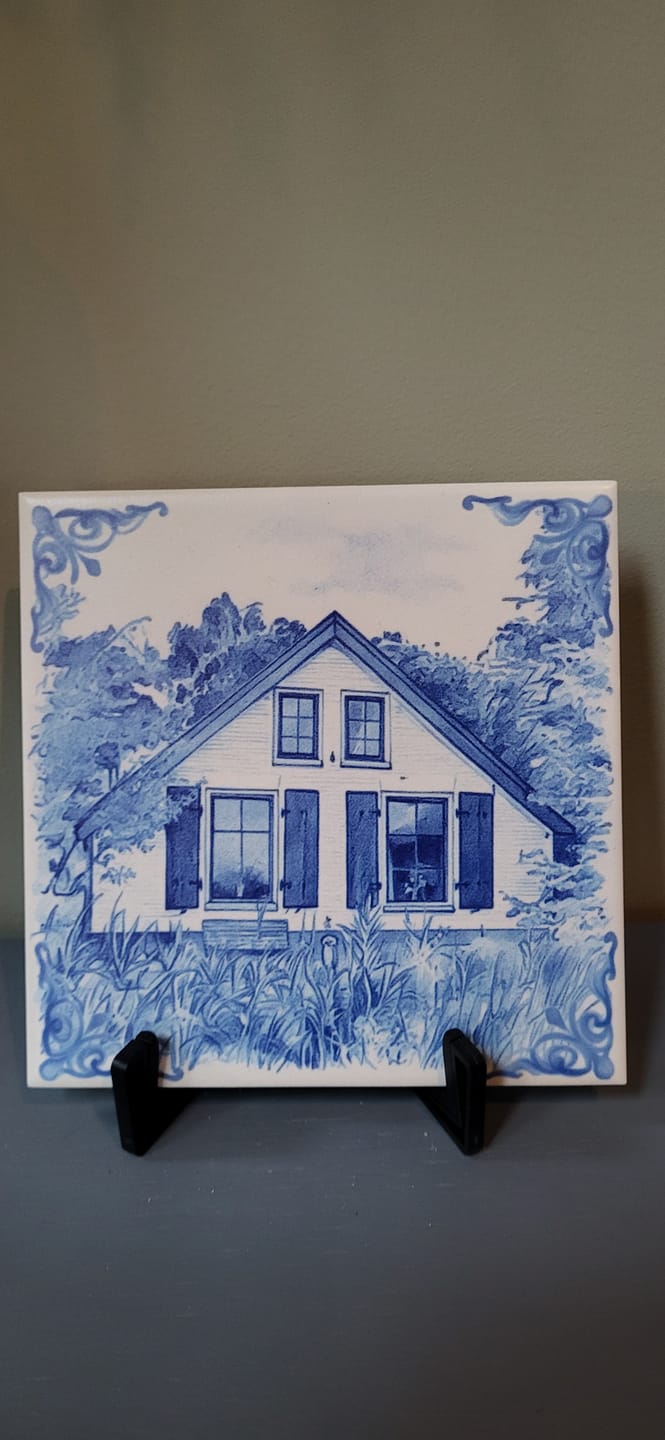 Customer photo review of Delfts Blauw tegeltje bedrukken met eigen huis