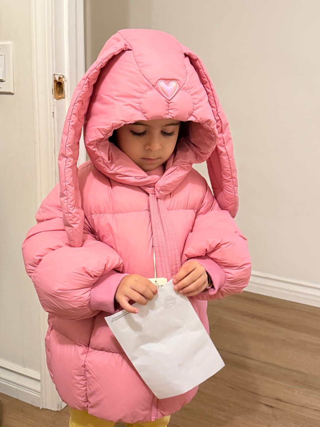 Customer photo review of Dave&Bella Toddler Girls Winter Cute Rabbit-ear Outdoor Waterproof Cozy Down Coats