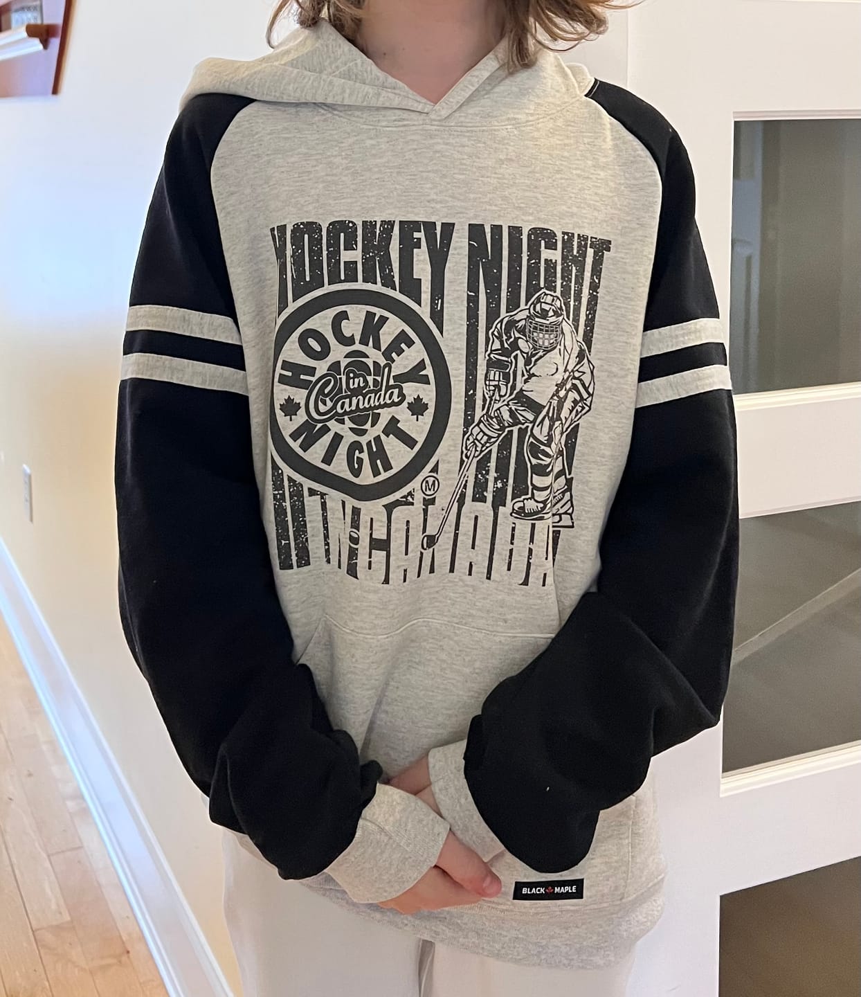 Customer photo review of HNIC Ice Hockey Player Varsity Hooded Sweatshirt