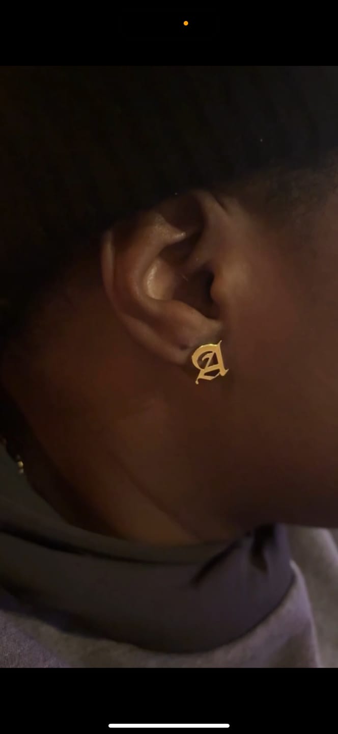Customer photo review of Gothic Initial Earrings