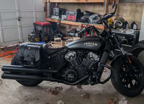 Customer photo review of 25L - SpiritBlade Large Indian Scout Bobber Leather Motorcycle Saddlebags