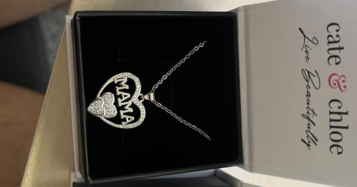 Customer photo review of Selena 18k White Gold Plated Mama Heart Pendant Necklace with Simulated Diamond Crystals
