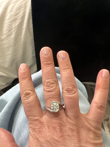Customer photo review of Solitaire Tension Set Moissanite Bypass Engagement Ring