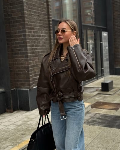 Customer photo review of Karen Vegan Leather Jacket
