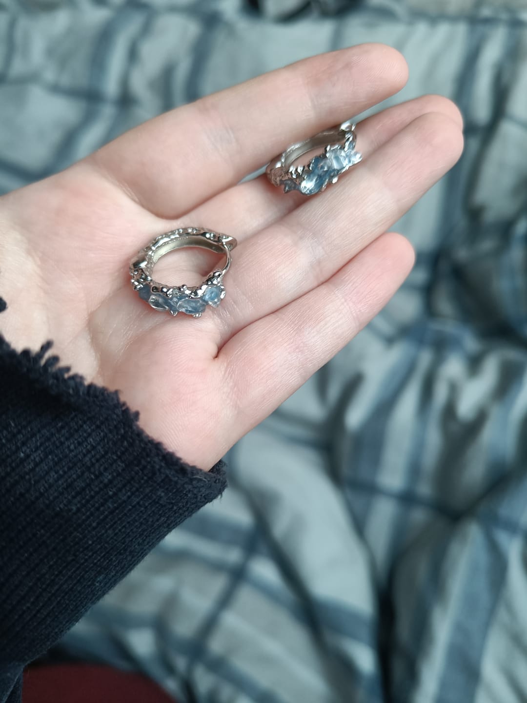 Customer photo review of "Ice Age" Platinum Plated Statement Icicle Crystal Dangle Earrings
