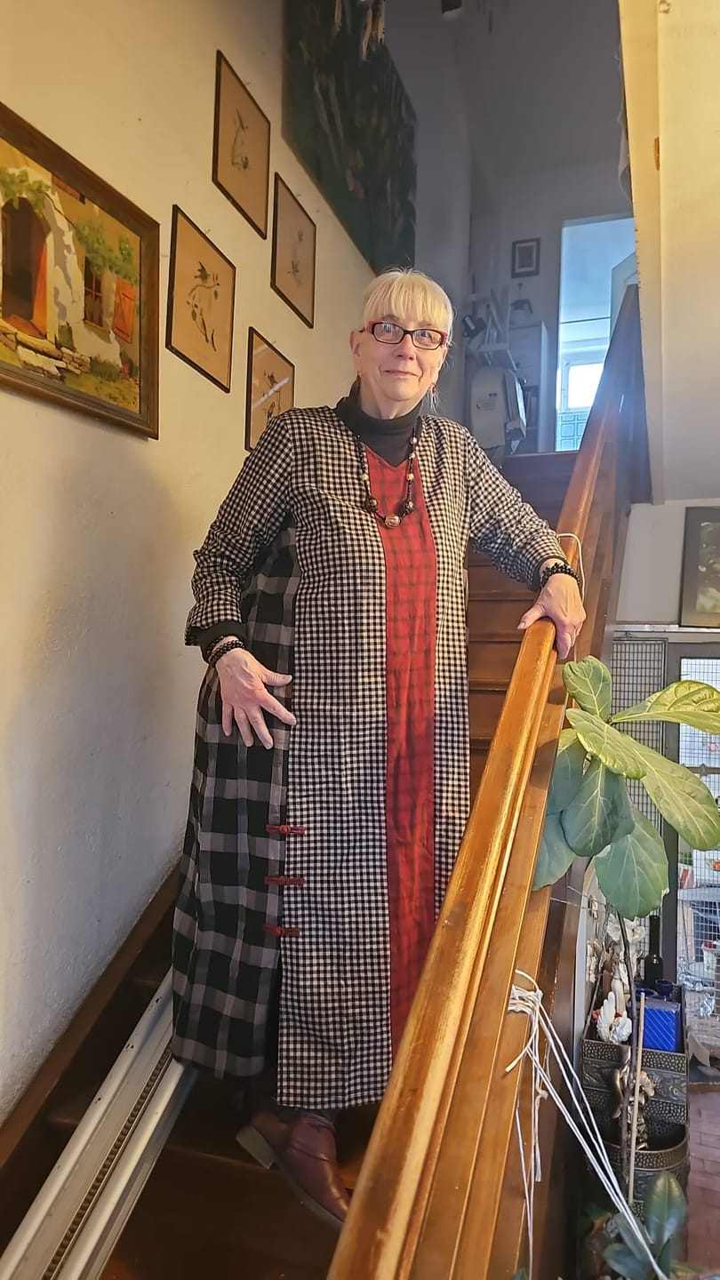Customer photo review of Plus Size Different Colored Plaid Retro Cotton Linen Dress