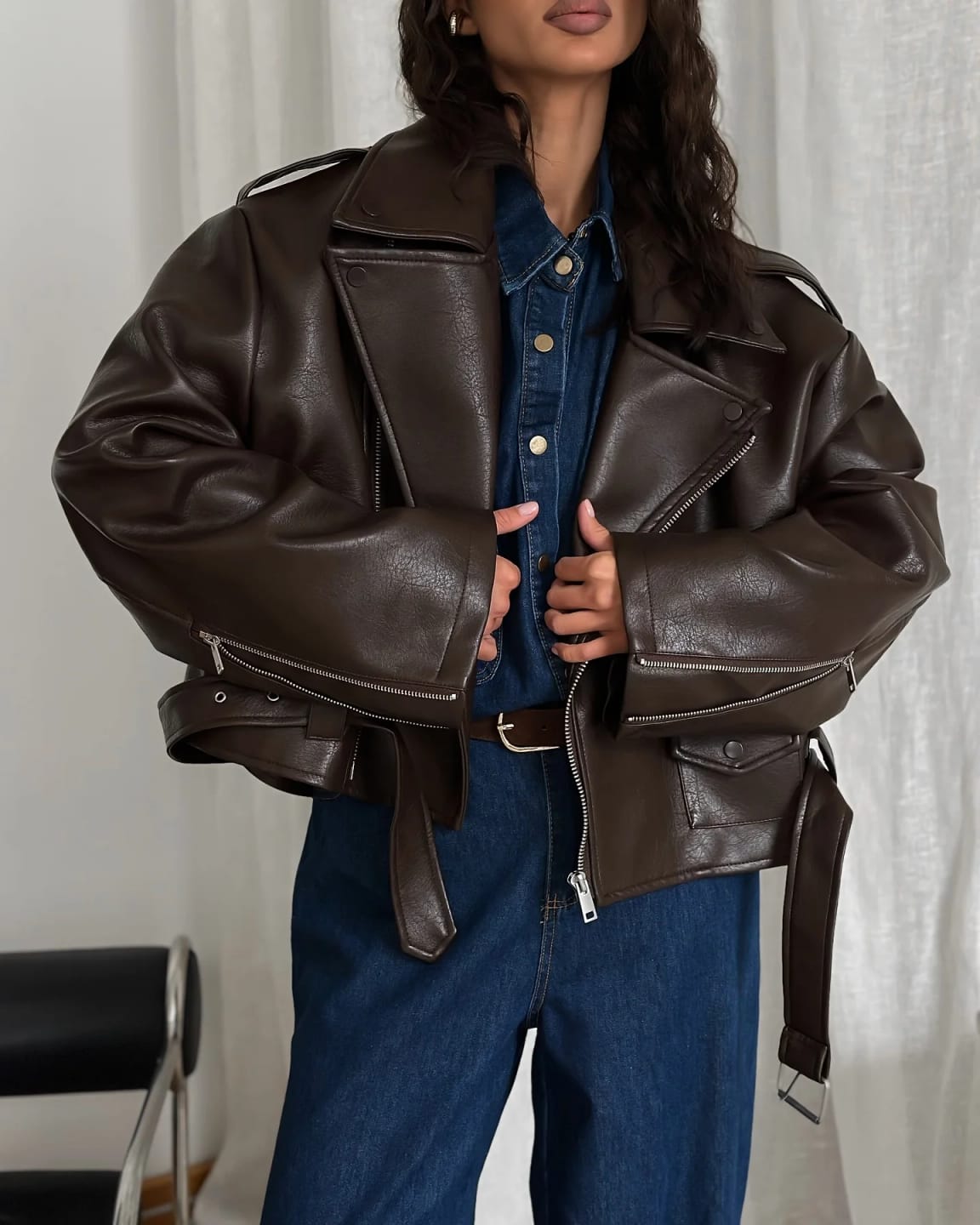 Customer photo review of Gertrude Vegan Leather Jacket