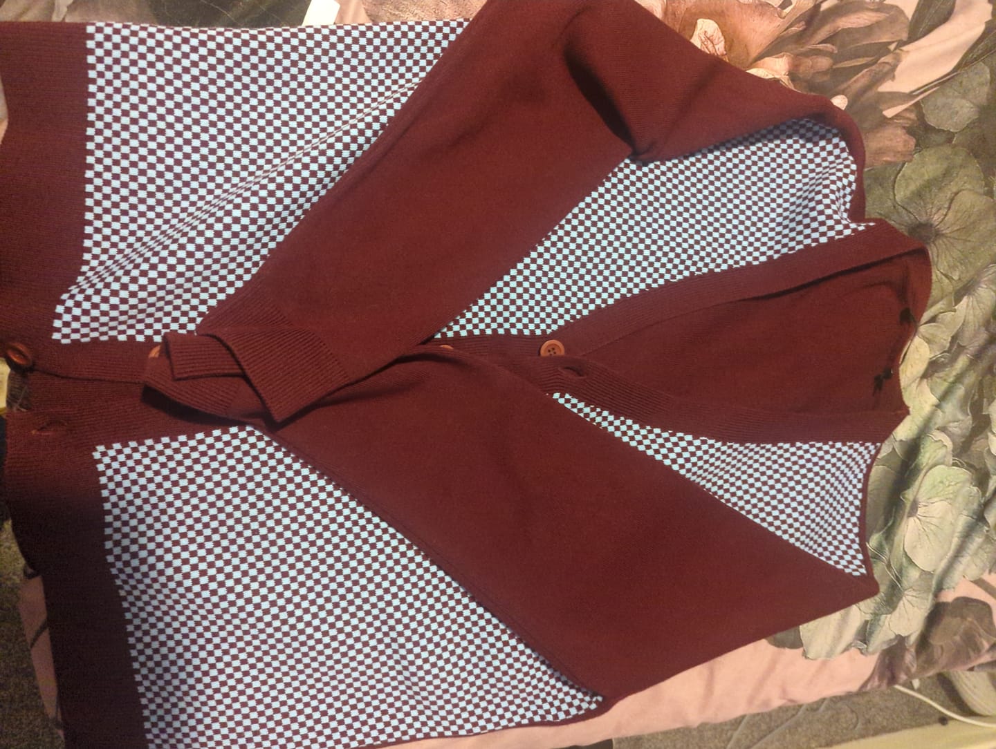 Customer photo review of Burgundy & Sky  Check Cardigan - Chas