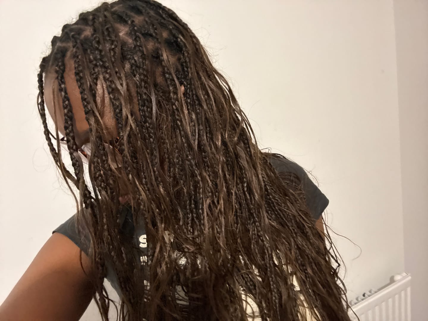 Customer photo review of #4 Medium Brown Body Wave Bulk Human Braiding Hair