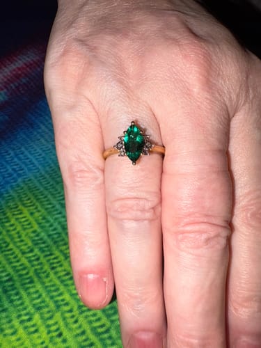 Customer photo review of Created Emerald & Diamond Marquise Ring in 9ct Yellow Gold
