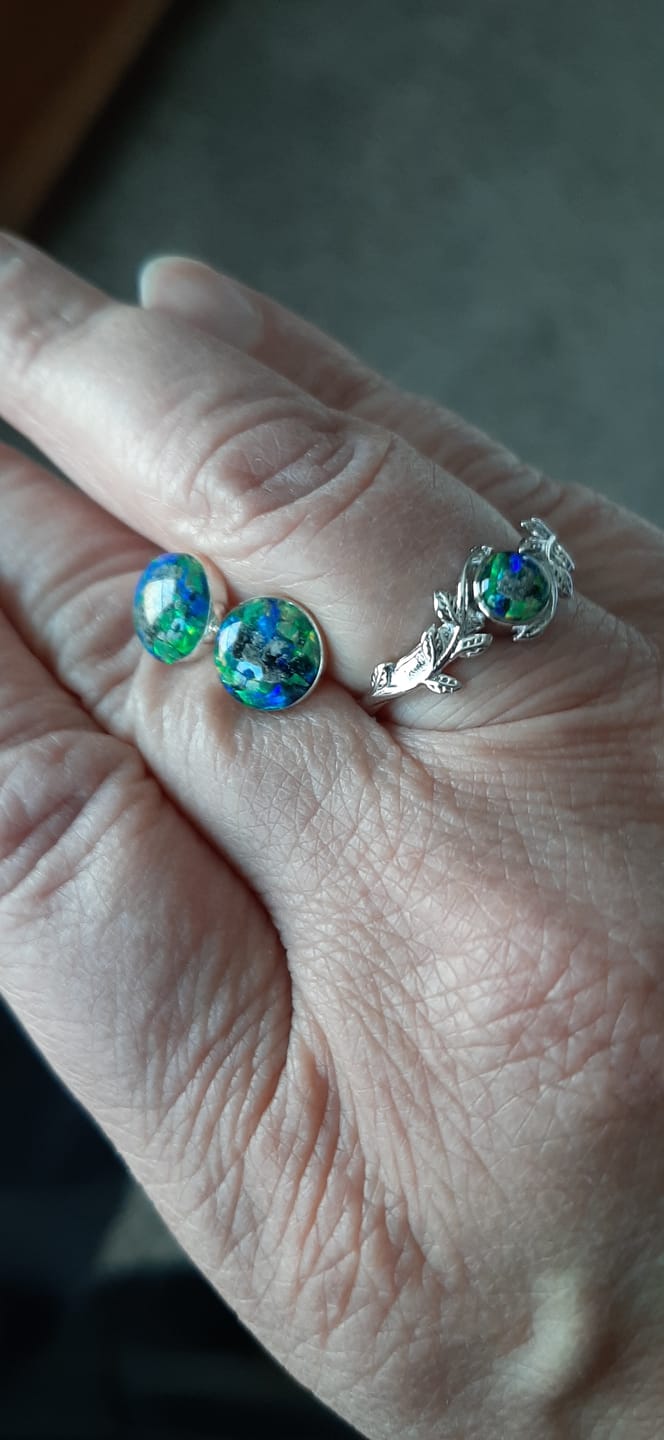 Customer photo review of Opal Stud Earrings with Infused Cremation Ash