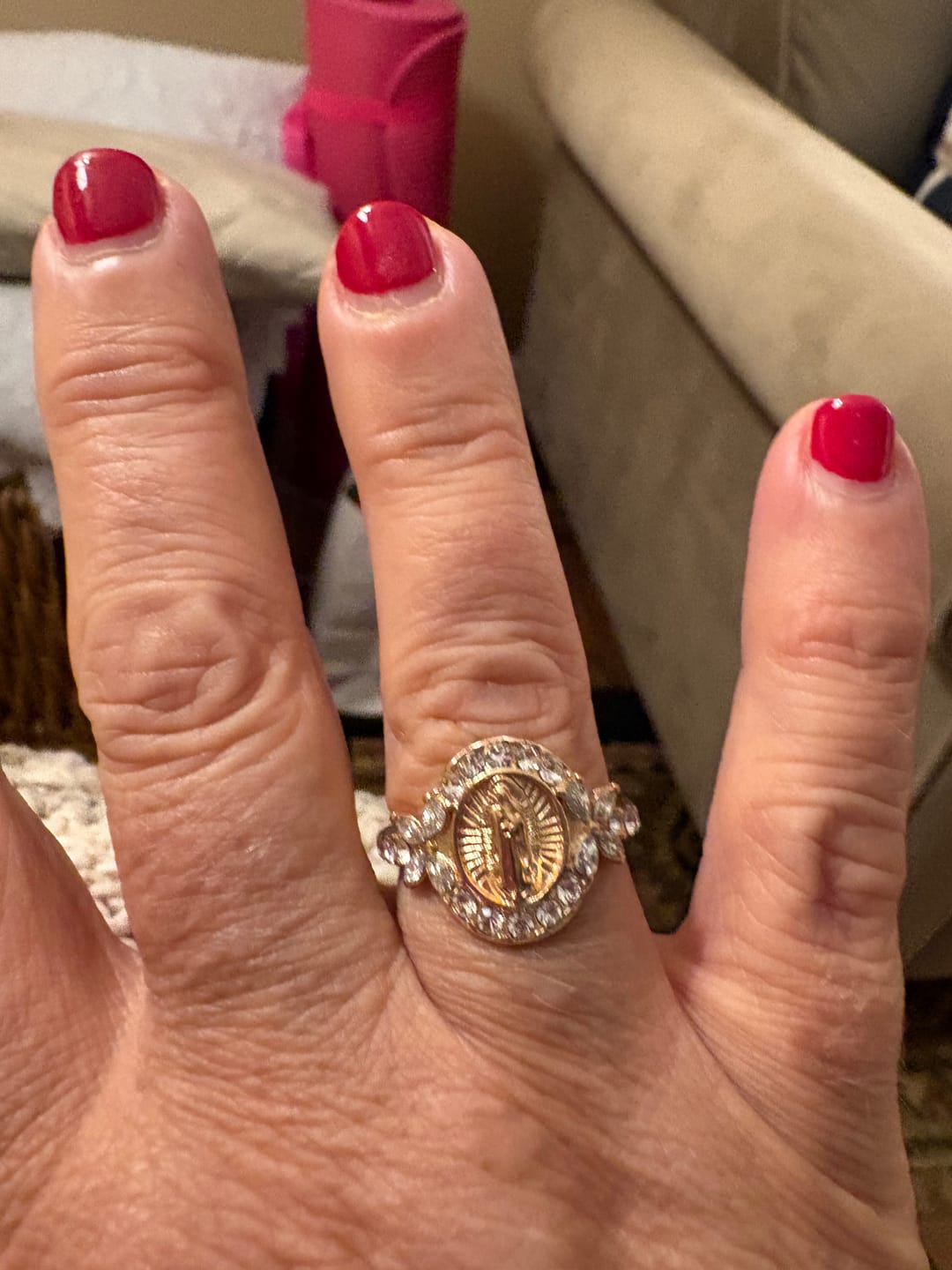 Customer photo review of FREE Today: Elegant Virgin Mary Emblem Ring: Sacred Detail for Daily Devotion