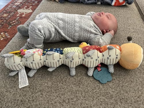 Customer photo review of Stuffed Animal Caterpillar with Rattle, Teether, Crinkle Paper & Squeaker Sounds