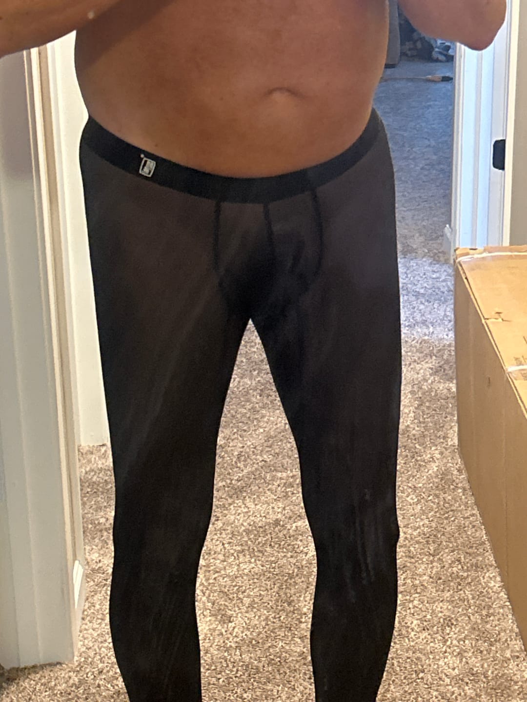Customer photo review of Men's Ice Silk Full Transparent Sexy Fitness Pants Sports Tights