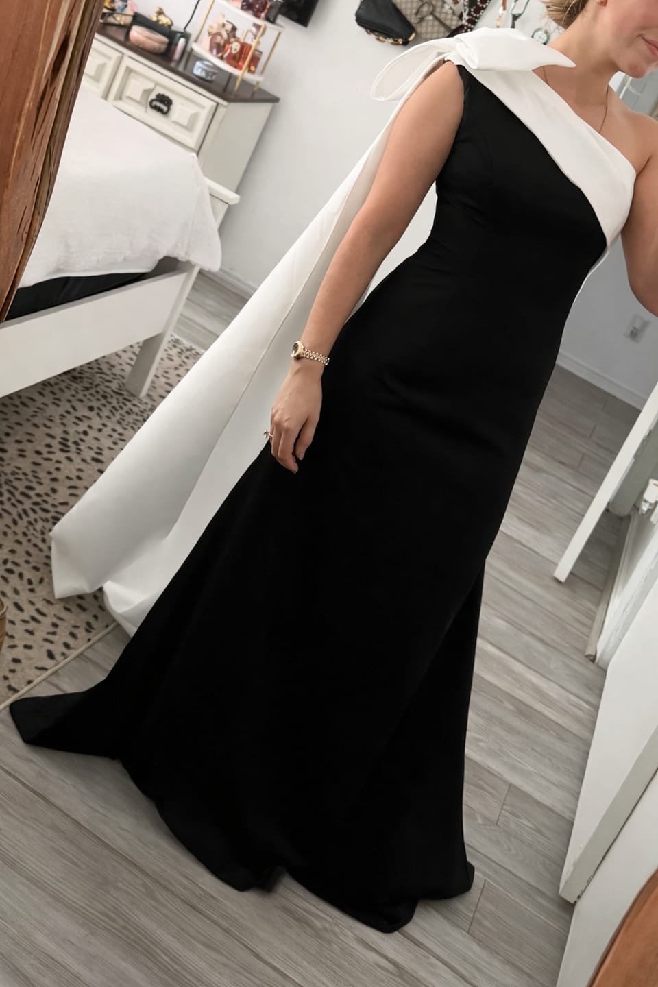 Customer photo review of One Shoulder Black Bridesmaid Dress with Train