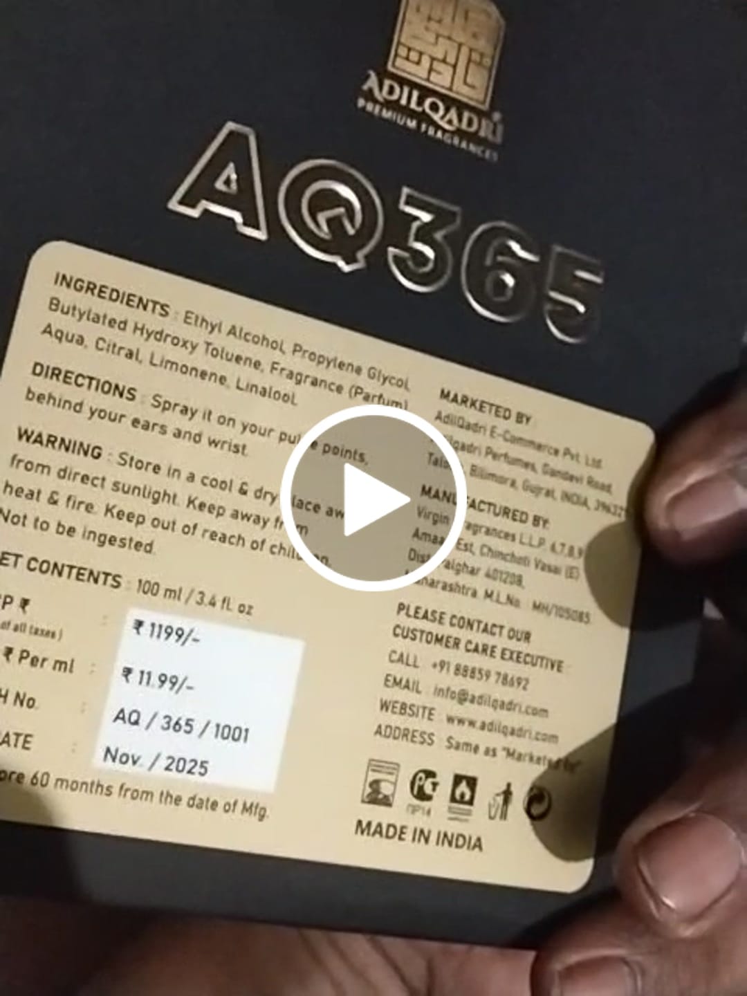 Customer video review of AQ 365 Perfume Spray 100 ML