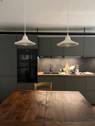 Customer photo review of Lampadario Rustico Ceramica Bianca con Treccia 30 cm, made in Italy