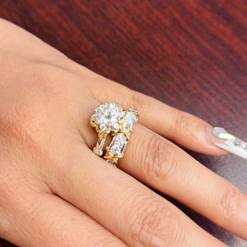 Customer photo review of Alternating Round Moissanite And Golden Xs Eternity Wedding Band Ring