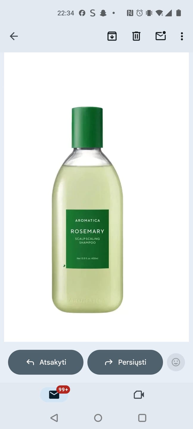 Customer photo review of Šampūns bez sulfātu Rozmarīna šampūns pret lobīšanos AROMATICA Rosemary Scalp Scaling Shampoo