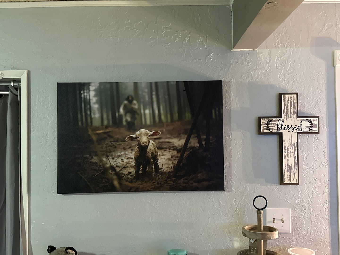 Customer photo review of Jesus Running After a Lost Lamb, Jesus and Lamb Picture, Wall Art Canvas