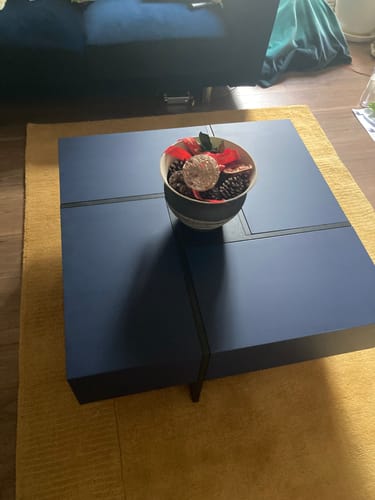 Customer photo review of Futuristic Medium Walnut Extendable Coffee Table with Storage