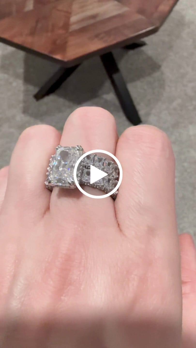 Customer video review of Glistening-hued Radiant Cut 5.0ct Pave 925 Sterling Silver Wedding Ring Set