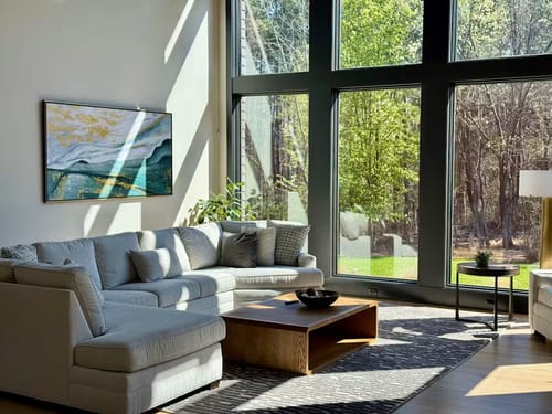 Customer photo review of Remains of the Sea-Abstract Landscape Oil Painting: Blue - Green Hues with Gold Accents