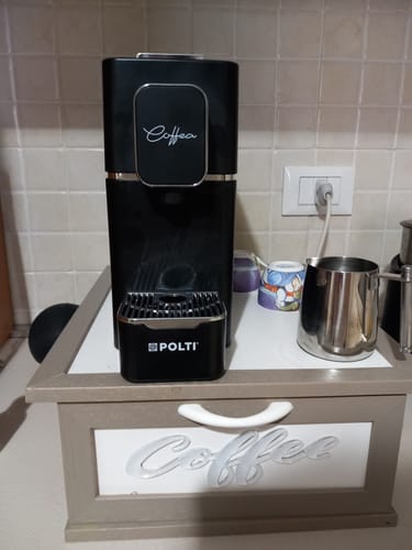Customer photo review of Porta Cialde e capsule in Legno con cassetto a 2 scomparti Scritta in Plexiglass Coffee