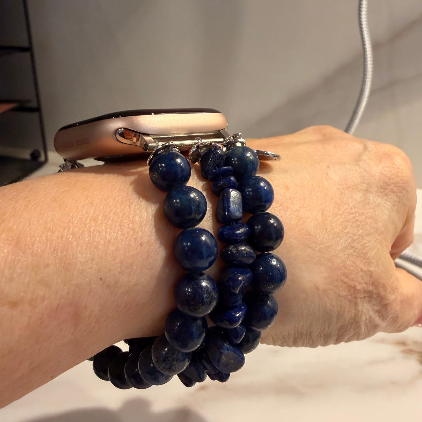 Customer photo review of Ocean Sapphire Stretch Apple Watch Strap