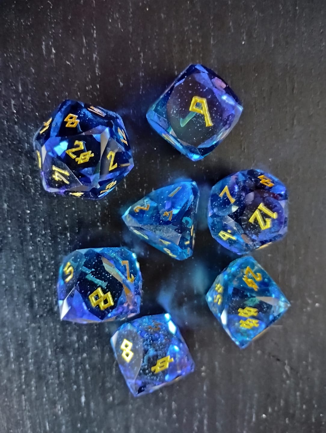 Customer photo review of Enchanted Waters Multifaceted Glass Dice Set