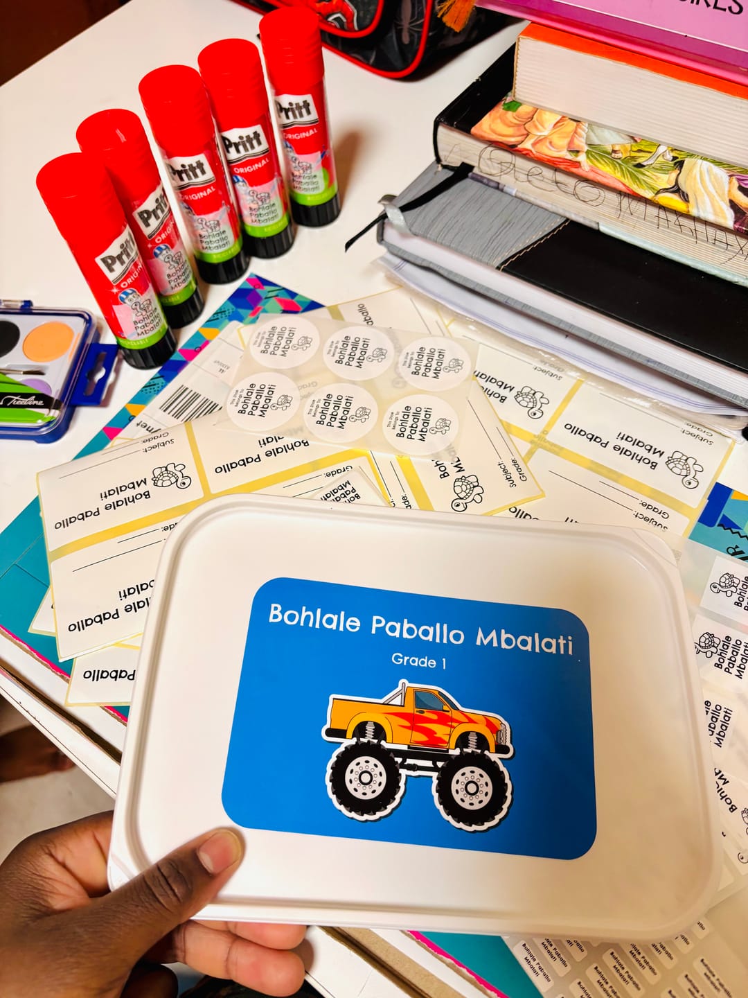 Customer photo review of Stationery Tub Labels - Customise your own