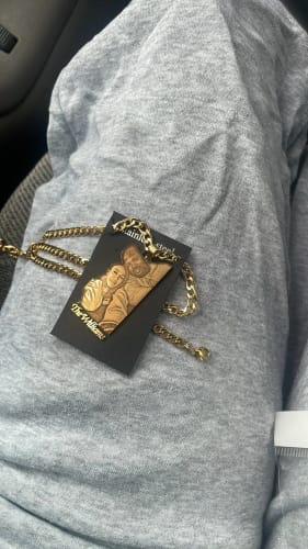Customer photo review of Custom Picture Nameplate Pendant Custom Photo Necklace Engraved Portrait Necklace Christmas Gift for Kids Jewelry Family Gifts